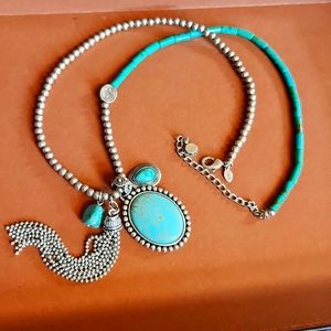 Chico's long turquoise and silver necklace